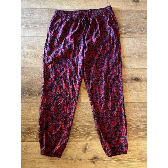 Uniqlo Womens Blue Floral Pattern Pullon Lightweight Pants w/ Drawstring XL - Picture 1 of 3